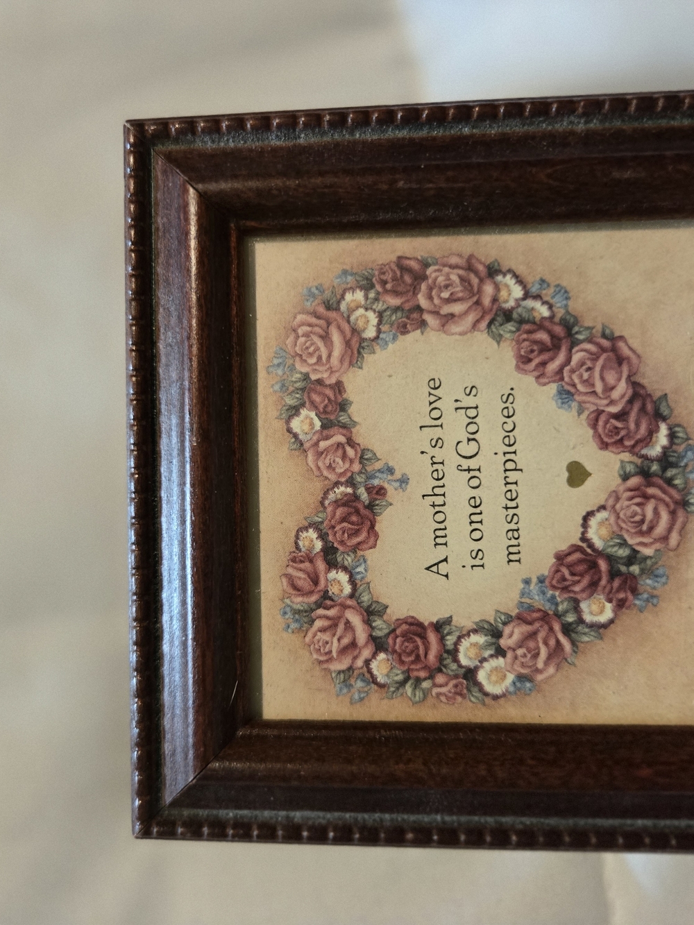 Decorative Floral Print Wall Art in Brown Frame - Mother's Love Quote